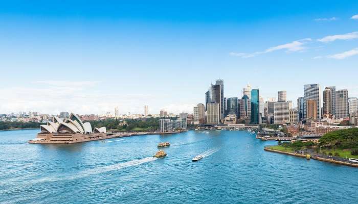 The scenic vista of Circular Quay and Opera House, Sydney.