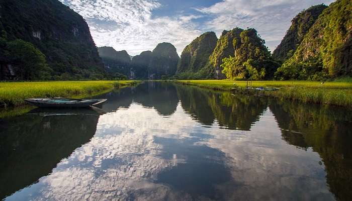 Landscape of Tam Coc with boat