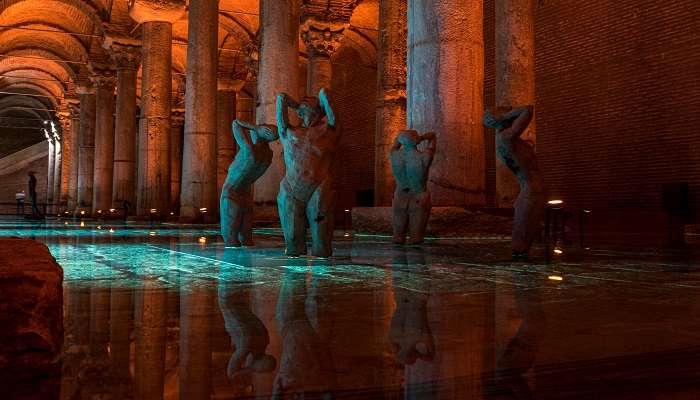 A majestic view of the Basilica Cistern landmark, Famous Buildings in Turkey