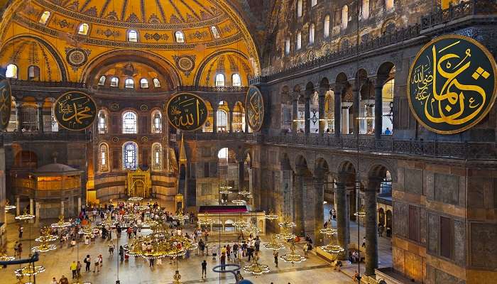 The interior of the Hagia Sophia in Istanbul, Turkey