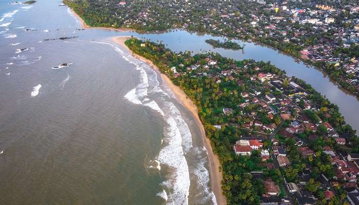 Aerial view of the coastal city of Matara in Sri Lanka