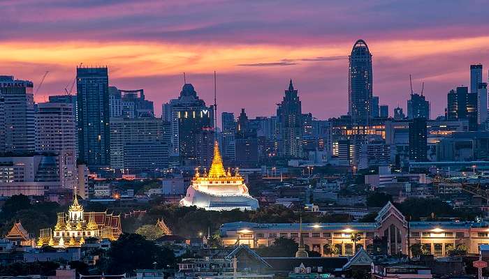 Panoramic view of Wat Saket and Wat Ratchanatdaram, Bangkok
