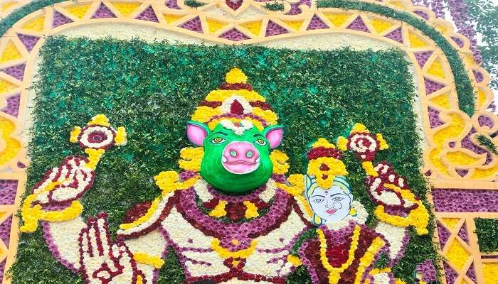 Simhachalam Temple background flower decoration.