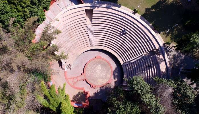 Aerial view of amphitheatre at dolphin water park in agra