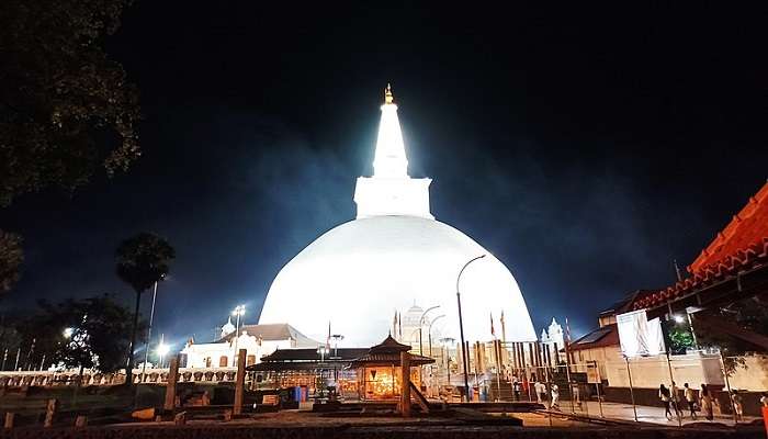 Night view of the stupa in the circular complex of Anuradhapura Maha Viharaya