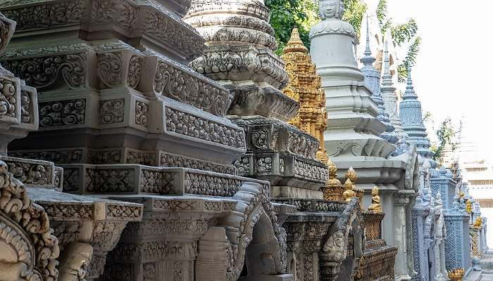Ornate decorations and statues in Phnom Penh Cambodia