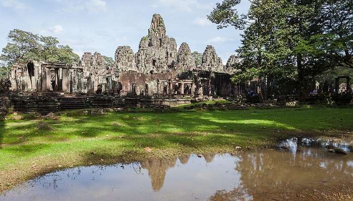 Gaze at the architecture of the Bayon Temple Cambodia