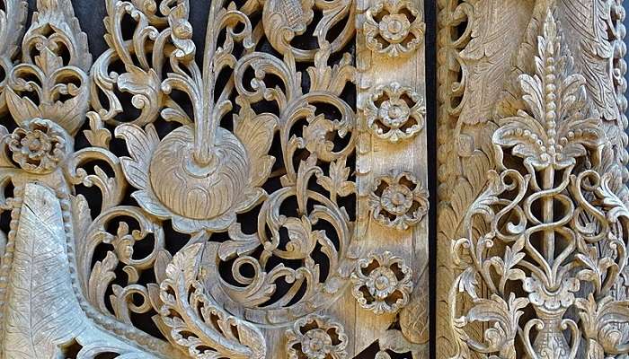 Intricate carvings inside the museum in Chiang Rai.
