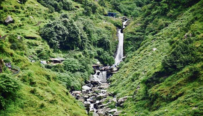 A birdseye view of the stunning Bhagsu Waterfall