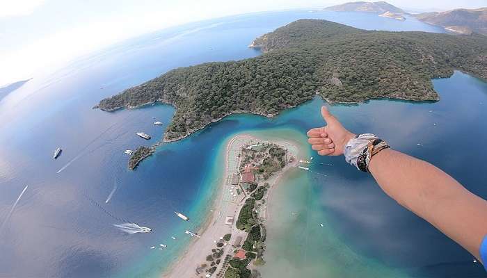 The Blue Lagoon on Oludeniz Beach, is one of the best places to visit in Fethiye Turkey