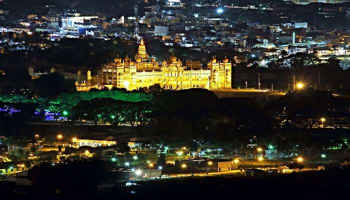 View of Mysore Palace from the top of Chamundi Hills near Lalithadripura 