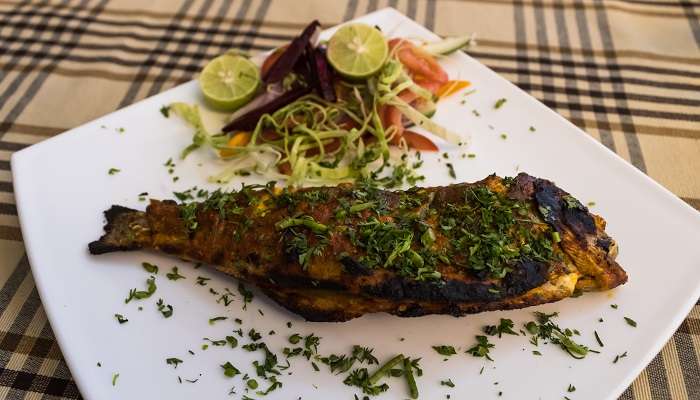 Garnished trout served at a restaurant in Shoja
