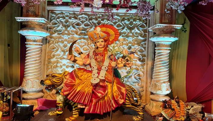 The statue of Goddess Durga during the Navratri Festival at The Harsiddhi Mata Temple in Ujjain