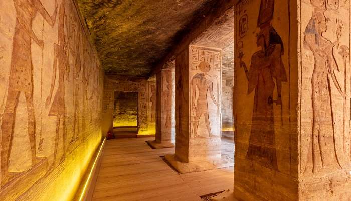 Pillars with intricate detailings at Abu Simbel. 