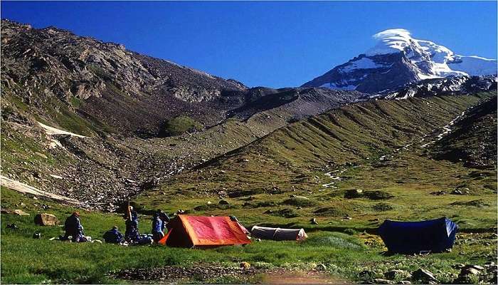 The serene base camp of the Deo Tibba trek