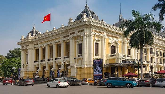 The iconic Hanoi Opera House, stunning in Hanoi in July.