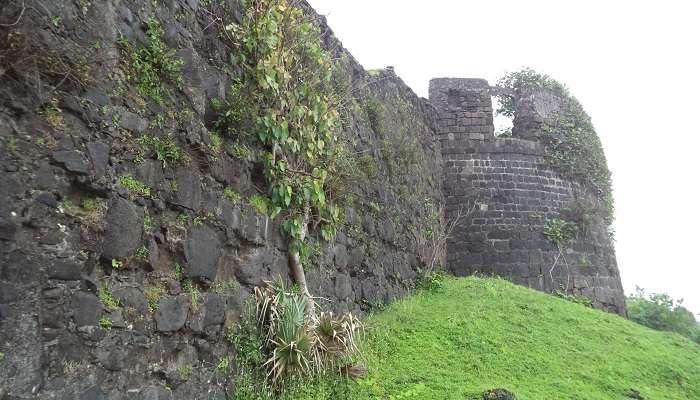 The solid stone walls of Korlai Fort near Korlai Beach
