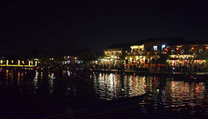 A mesmerizing view of the Hoi An Night Market near Quan Cong Temple for shopping and dining