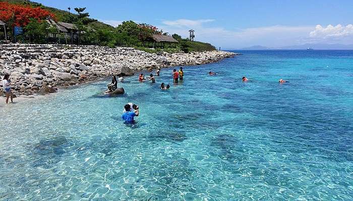 Captivating view of Hon Mon Beach with crystal-clear blue waters