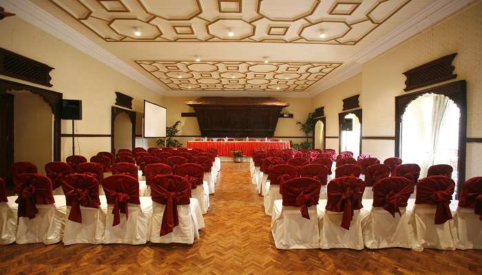 A view of the well-equipped banquet hall, ideal for business conferences