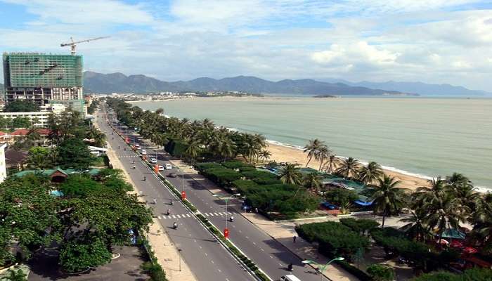 An Ariel view of the Phan Rang in Vietnam and reach by the different modes of transport.