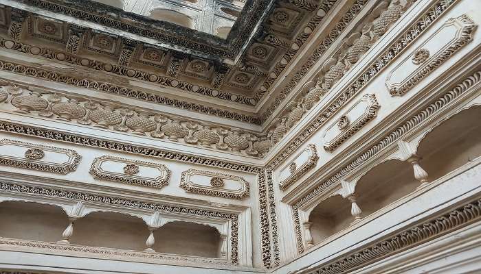 Intricate roof design of the Paigah Tombs in Hyderabad.