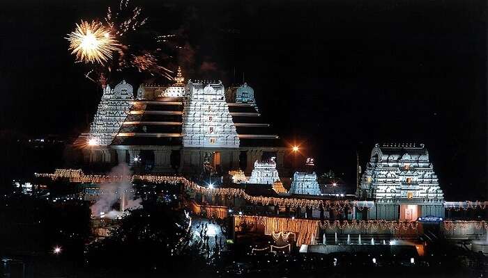  Night view of ISKCON Bangalore Temple, during the Brahmotsava Festival