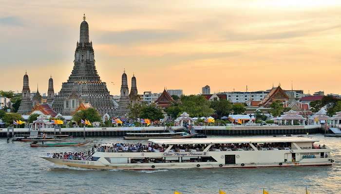The view of Wat Arun and other temples from the Chao Phraya 
