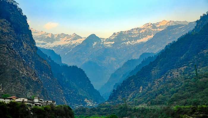 A view of the Himalayas from the town of Janki.