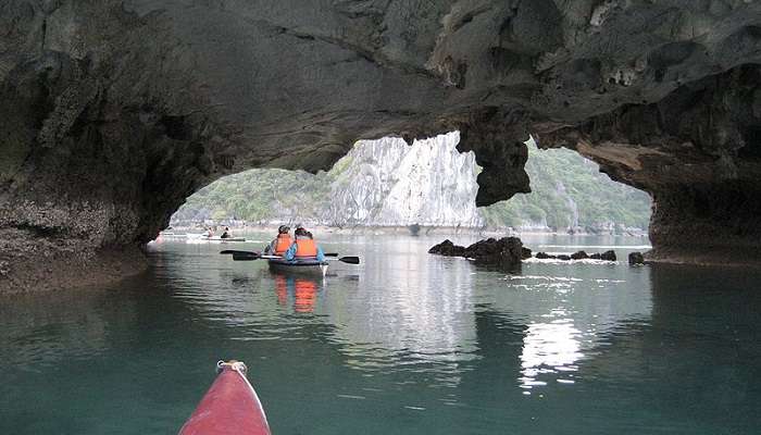 Kayaking is the best way to explore in Halong Bay. 