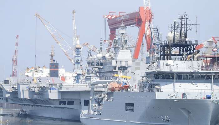 Indian naval ships at kochi naval base
