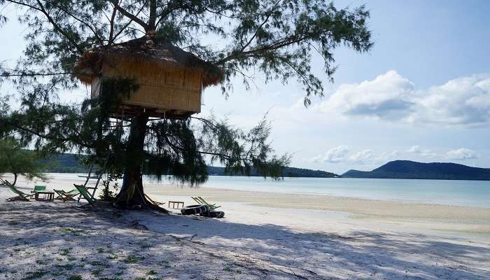  view of the Koh Rong Beach tree house near M-Pai Bay