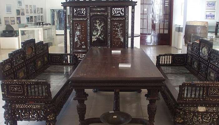 Lacquerware furniture at a local shop in Pu Luong nature reserve Vietnam