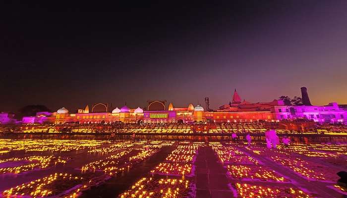 The city of Ayodhya decorated beautifully with lights during Diwali