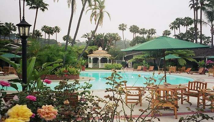 View of the swimming pool in a hotel in Chittoor