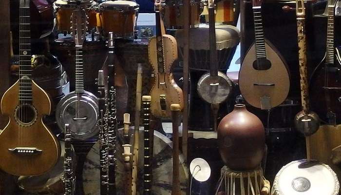 The museum's collection of musical instruments highlights the rich cultural heritage of South India's musical traditions.