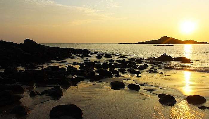 Panoramic view of the Om Beach near Vibhuti Falls Gokarna