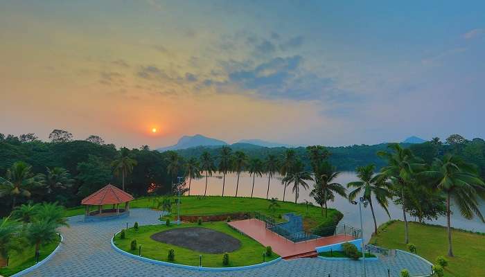 Beautiful haven landscape with pool and greenery of the top hotels near Kothamangalam.