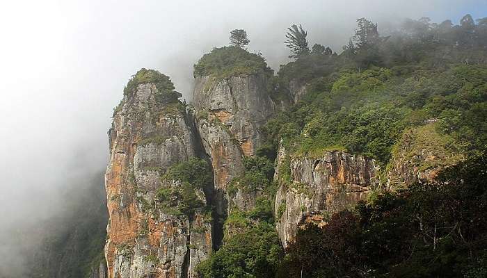 The majestic Pillar Rocks, a tourist attraction near the falls