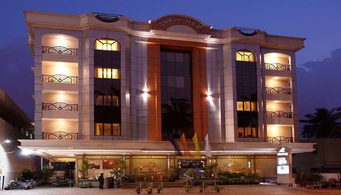 A front view of the top hotels near Malleswaram.