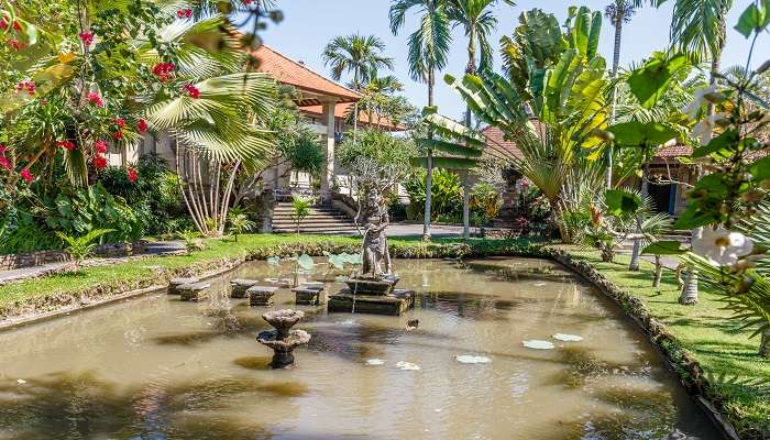 Beautiful fountain in the garden of Puri Lukisan Museum 