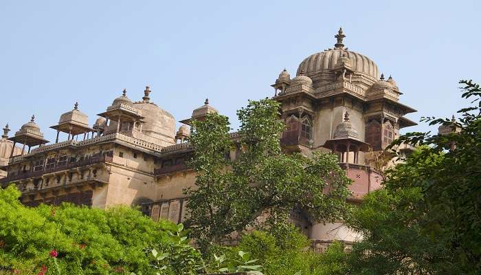 Raj Mahal situated near sawan bhadon pillars in Orchha