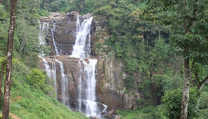 Majestic view of the Ramboda Falls in Nuwara Eliya