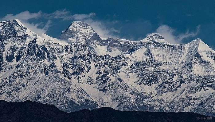 Snow-capped mountains of Naina Devi Peak In Winters.