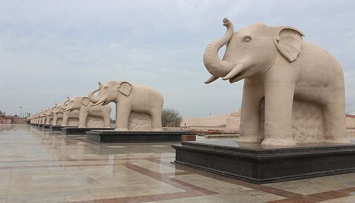The park consists of statues of 124 monumental elephants across its premises