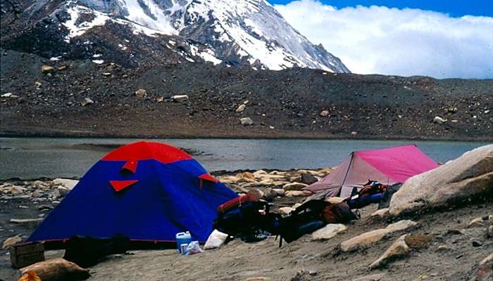 Satopanth Tal is a glacial lake with a beautiful backdrop of the Himalayas.