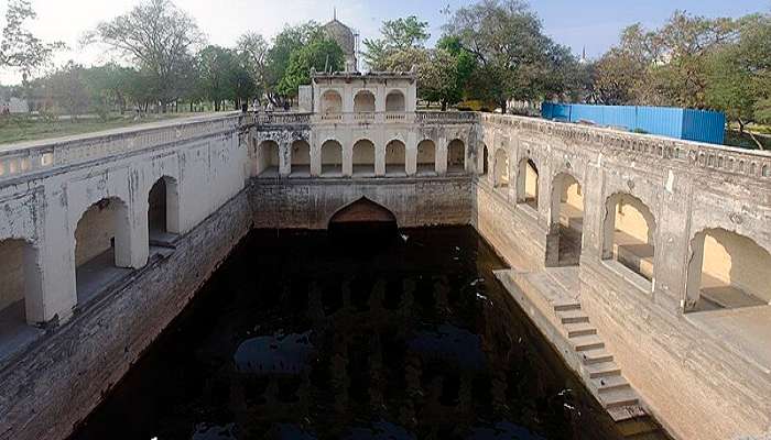 An ancient artificial water system or stepwell in Lucknow