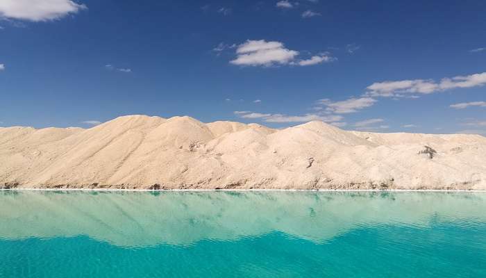 Crystal water in the Siwa salt lakes near the Shali Fortress. 