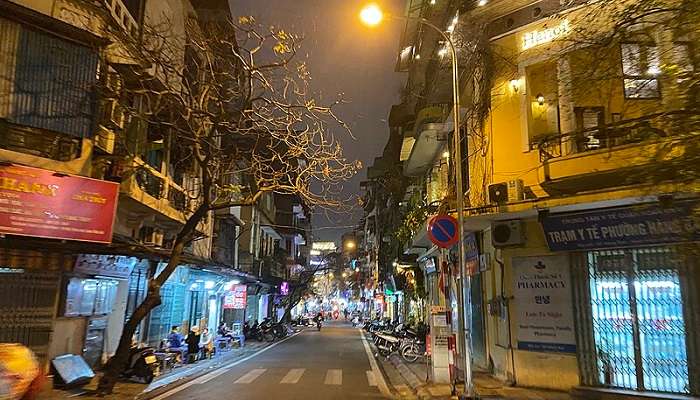 Night scene at Ta Hien Street, a must-visit place in Hanoi in June. 