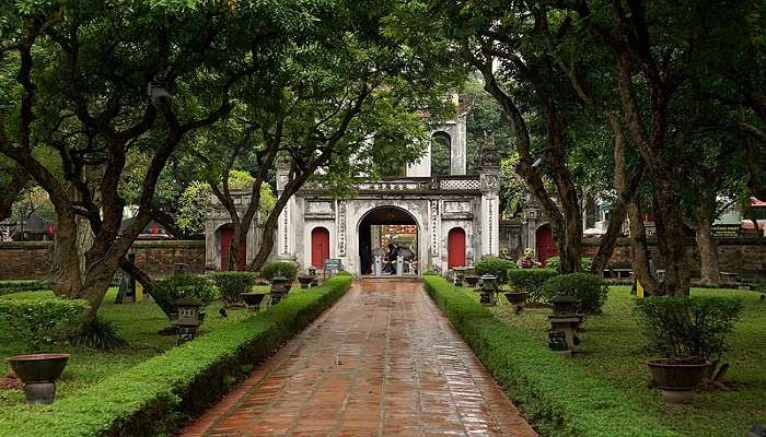 The historic Temple of Literature, a must-visit in Hanoi in July.